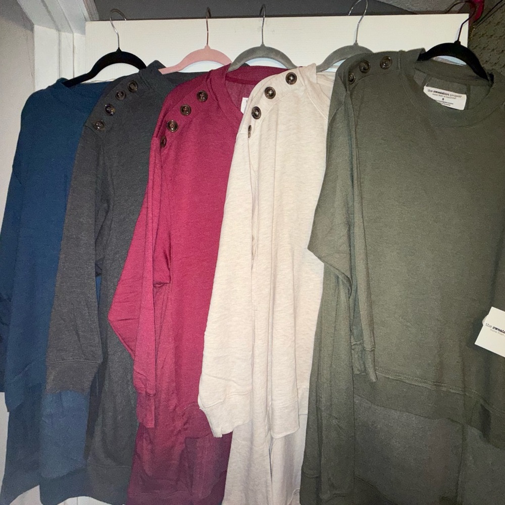 Women's Button-Shoulder Crewneck Sweater - Olive by Unknown Brand